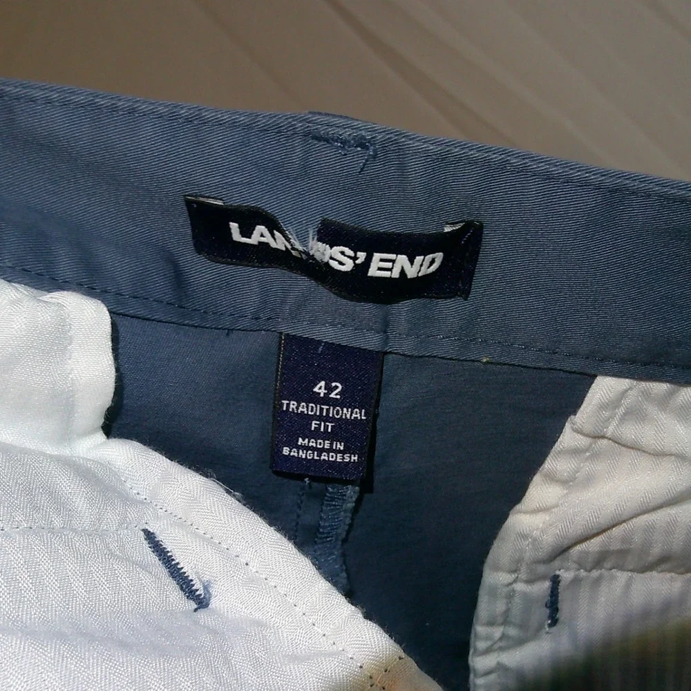 Lands End Mens 42x30 Traditional Fit Blue Gry Chino Pants Classic NWOT DISC SHIP